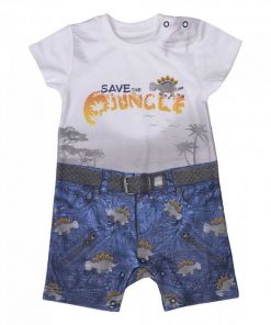 Baby Jungen Kurzer Strampler mit 2D-Bildaufdruck | Dinosaurier | blau